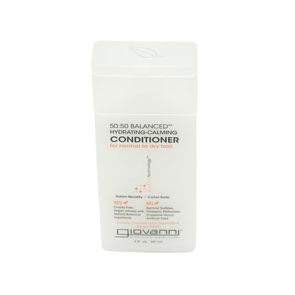 Giovanni 50:50 Balanced Hydrating-Calming Conditioner revitalizes hair with pure herbal extracts, vitamins, and proteins. This pH-balanced formula repairs color-damaged hair, locks in vibrancy, and enhances shine. Botanical essences provide deep moisturizing and soothing effects, leaving hair radiant and healthy.