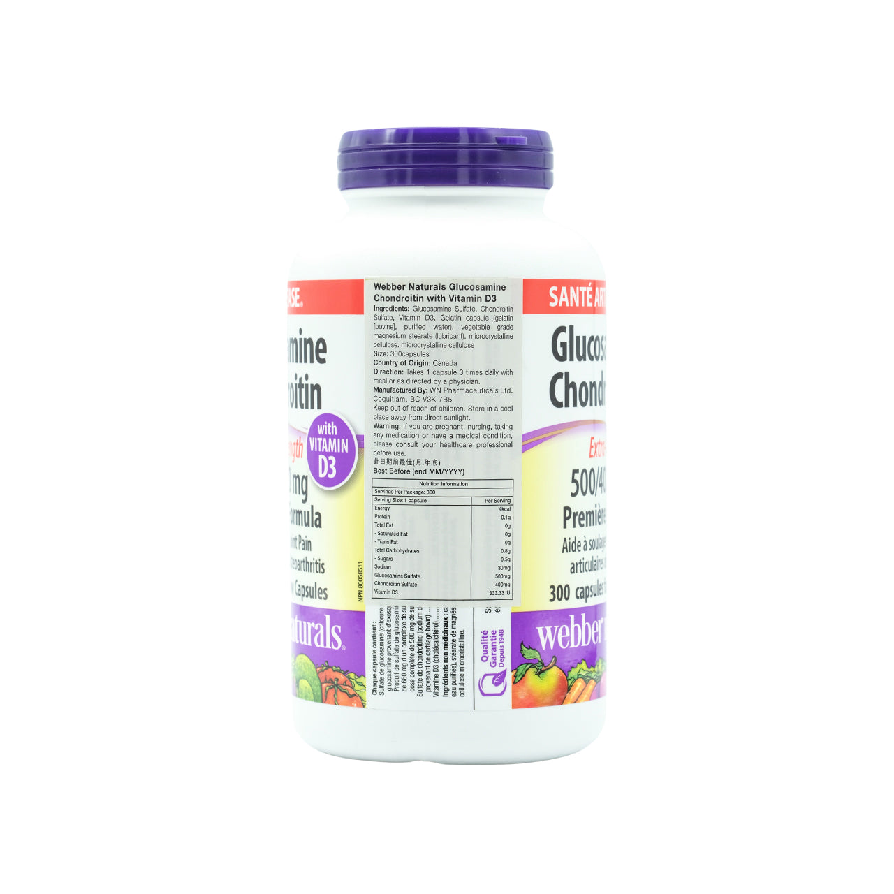 Webber Naturals Glucosamine Chondroitin with Vitamin D3 300 capsules 