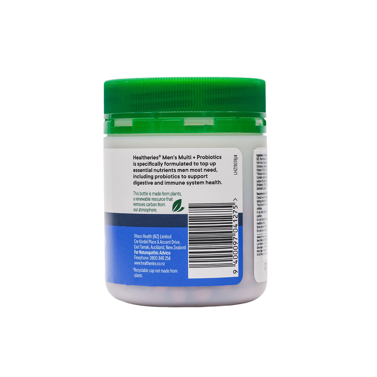 Healtheries Men's Multi with Probiotics: 100 tablets. Comprehensive daily supplement for men. Includes Tribulus and Zinc for immunity and sexual health. Tailored for high-stress lifestyles. No artificial additives. Contains probiotics for digestive health. Enhances endurance and vitality. 