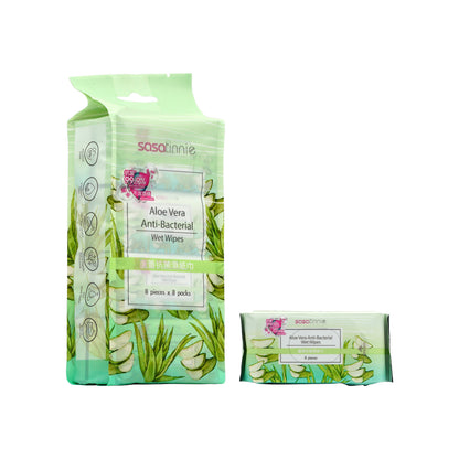 Sasatinnie Aloe Vera Anti-bacterial Wet Wipes 8pcs × 8pack