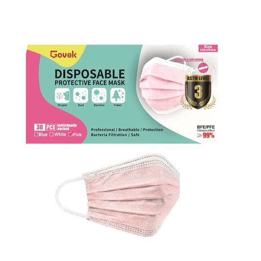 Govek Astm Level 3 Protective Mask Pink 30PCS | Sasa Global eShop