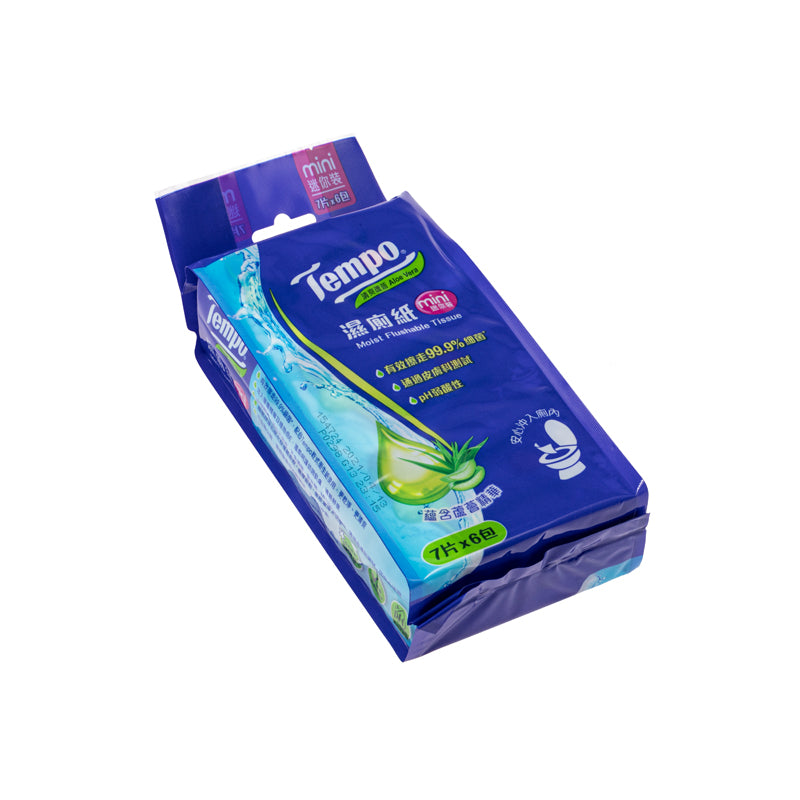 Tempo Aloe Vera Moist Flush-Able Wet Tissue Mini Pack 6 Pack | Sasa Global eShop